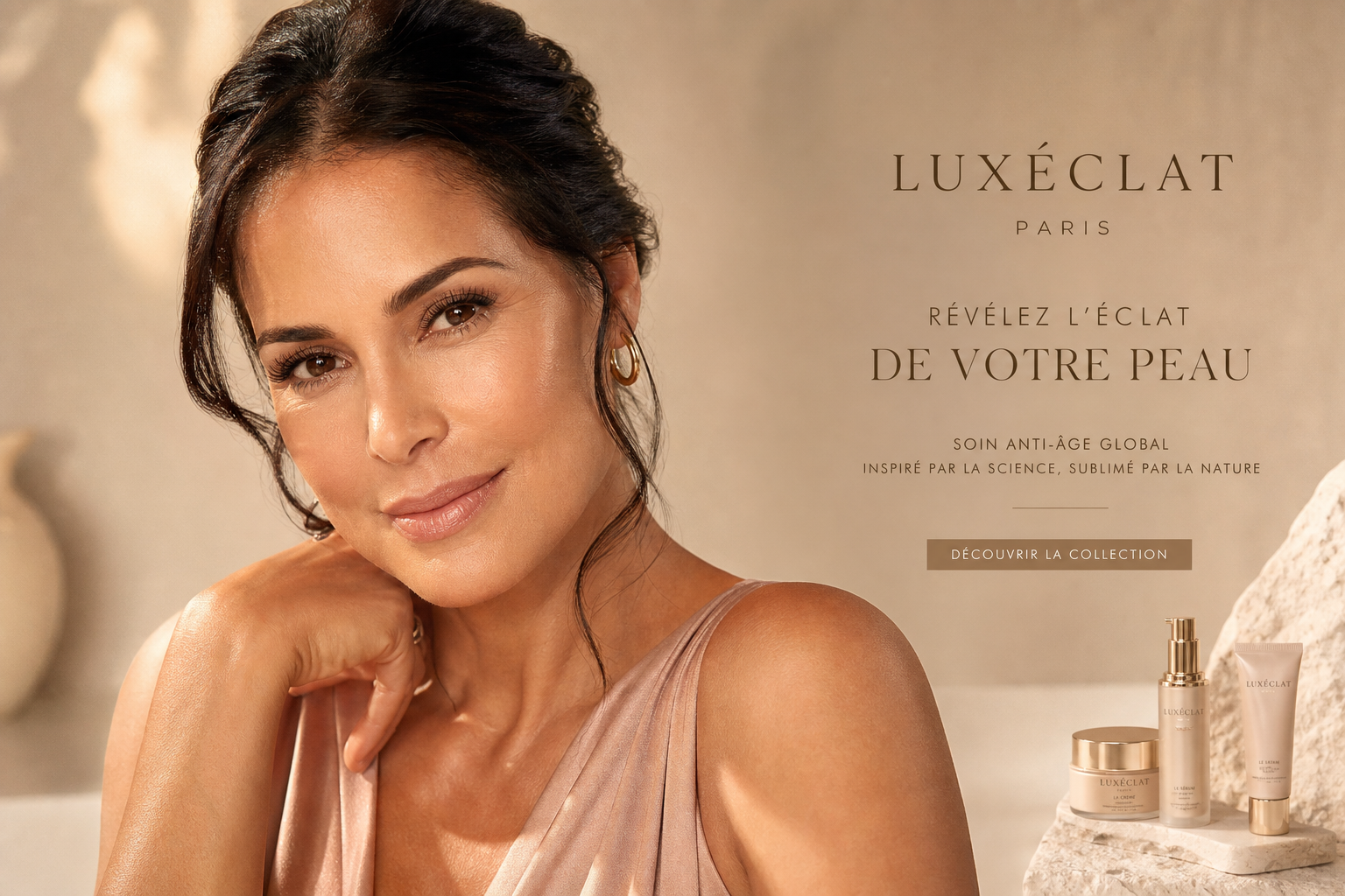 Mujer latina con piel radiante — skincare anti-edad Ki&CO
