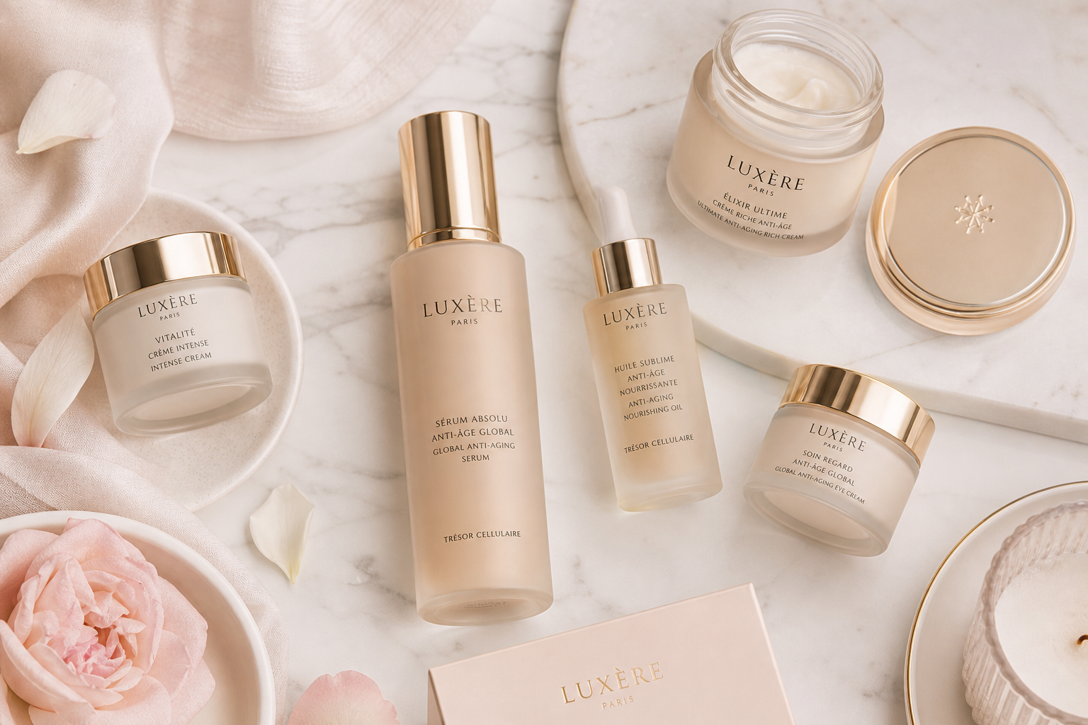 Productos anti-edad de lujo Ki&CO en estilo spa minimalista